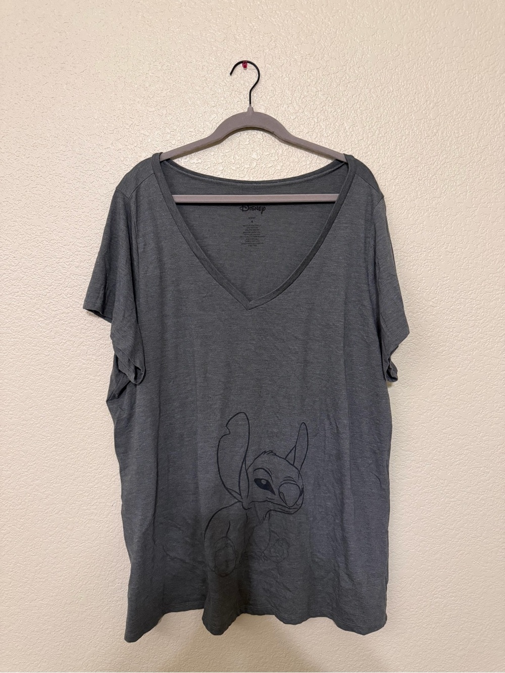 Disney Women's Charcoal V-Neck Stitch Outline Graphic Tee